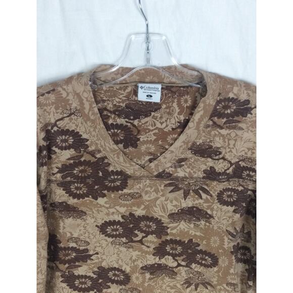 Columbia Brown Floral 3/4 Sleeve Top Crew Neck Size‎ Large - Picture 2 of 6